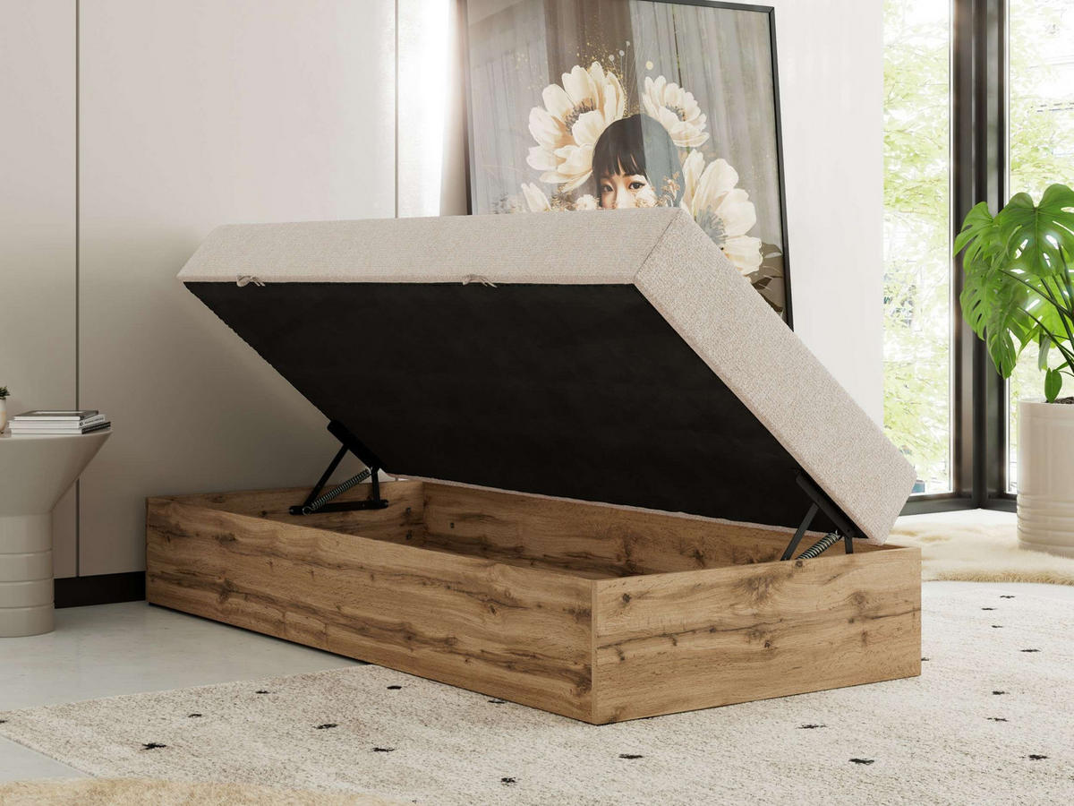 BOXBETT WOOD ZERO 90/200 - Creme Struktur - H3 - Topper T25 - Creme, Textil (90/200cm) - MKS