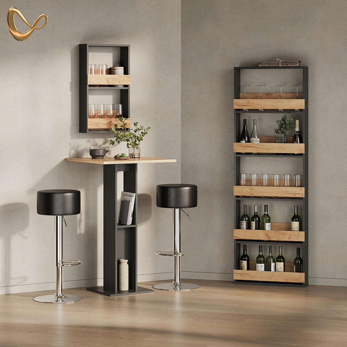 BARTISCH Regusa Goldkraft Eiche/Anthrazit 65 x 65 cm - Honigeiche/Anthrazit, Holzwerkstoff (65/65/106cm) - Livinity®