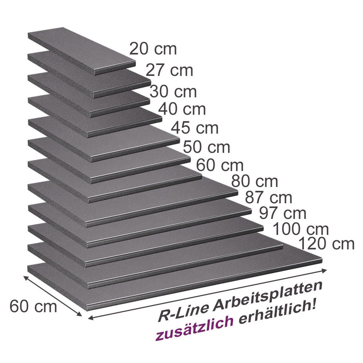 KÜCHENARBEITSPLATTE R-Line, Granit, 60 cm - Anthrazit, Holzwerkstoff (60/2.8/60cm) - Vicco