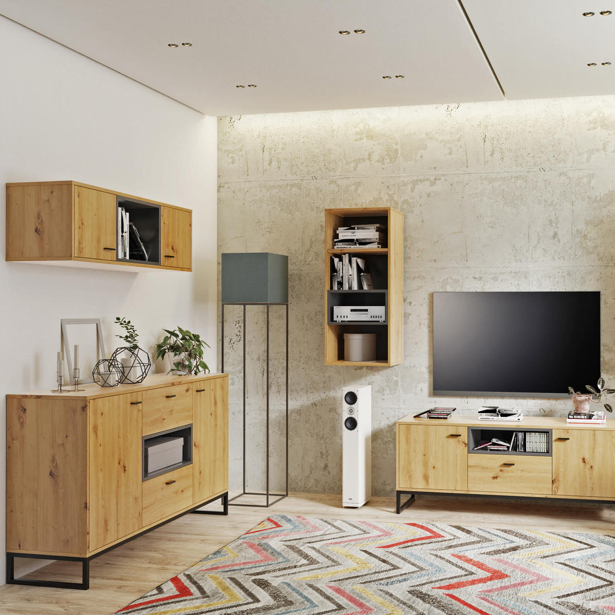 BÜCHERREGAL OMAN mit 2 Schubladen, eiche Artisan+Schwarz - Schwarz/Eiche Artisan, Holzwerkstoff/Metall (60/202/40cm) - Beautysofa