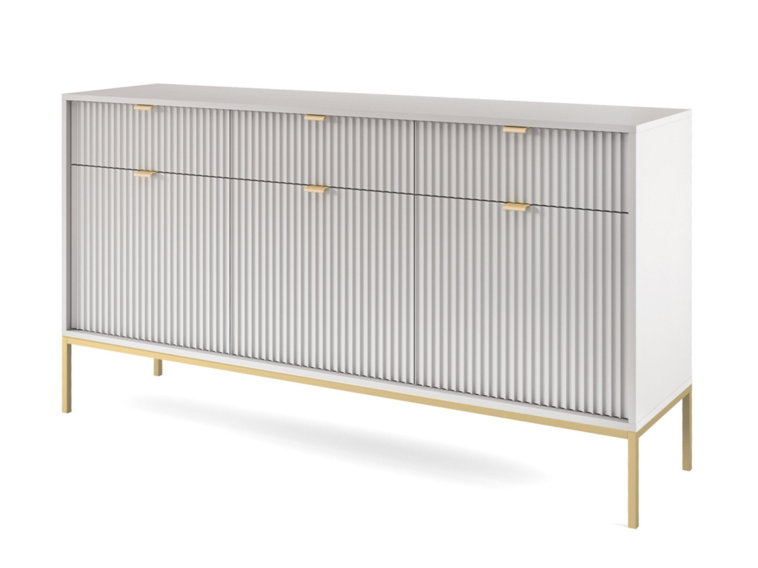 SIDEBOARD Eternas 3T 3S Grau 154/83/39 cm – goldene Füße, mit geriffelten Fronten - Goldfarben/Grau, Holzwerkstoff (154/83/39cm) - AX Living
