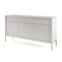 SIDEBOARD Eternas 3T 3S Grau 154/83/39 cm – goldene Füße, mit geriffelten Fronten - Goldfarben/Grau, Holzwerkstoff (154/83/39cm) - AX Living