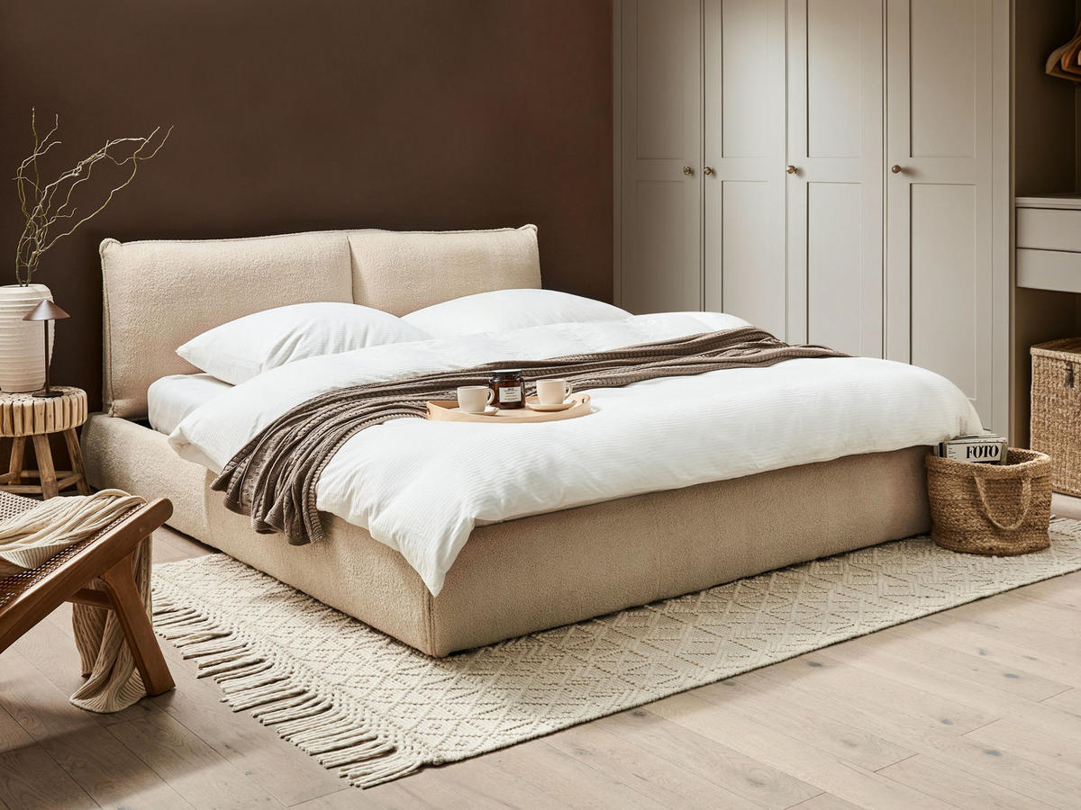 POLSTERBETT mit Lattenrost 180x200 cm Beige Vinay - Beige, Textil (180/200cm) - Beliani