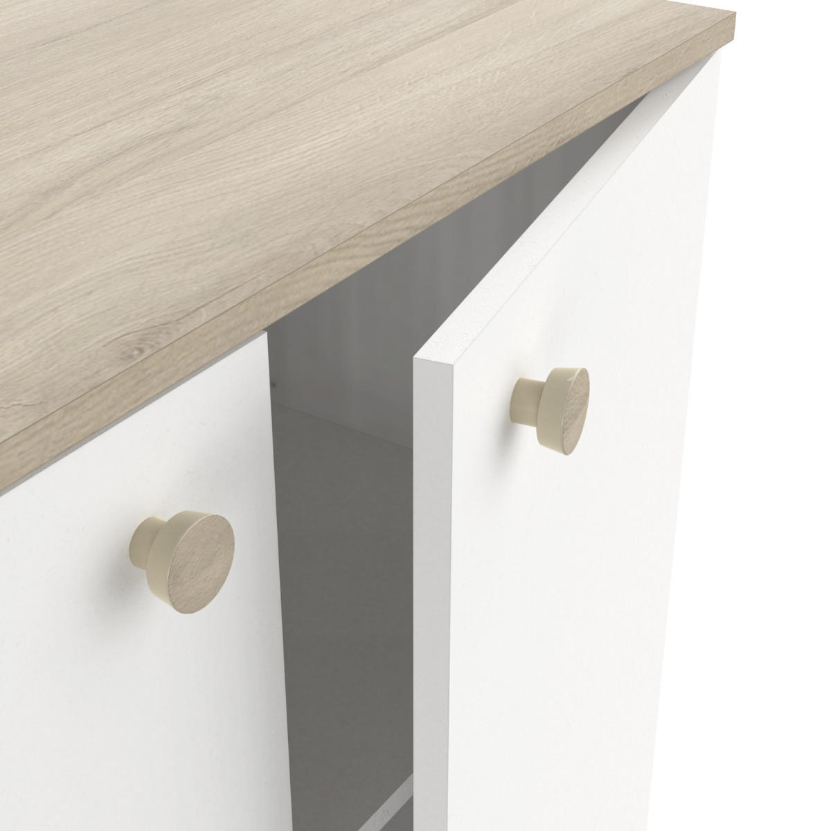 KLEINES Sideboard mit 2 Türen, Dekor Kronberger Eiche und Weiß - L79,7 cm - Apfelbaumfarben, Holzwerkstoff (35.1/104.2/79.7cm) - Calicosy