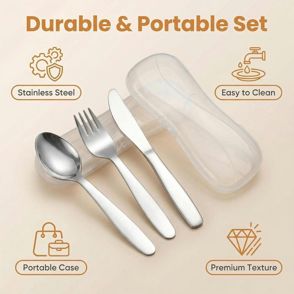 KINDERBESTECK Set 3-teilig mit Reiseetui Edelstahl - Silberfarben, Metall