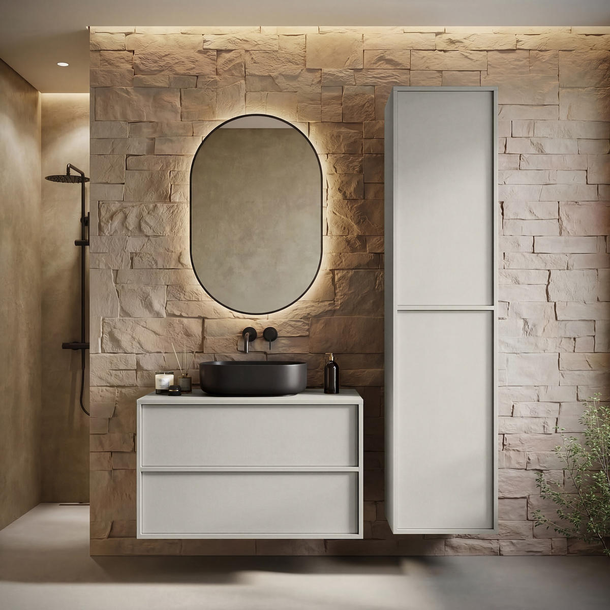 BADEZIMMERSCHRANK Mali mit 2 Türen Cashmere - 38 x 33 x 160 cm - Kaschmir, Holz (38/170/33cm) - Badplaats