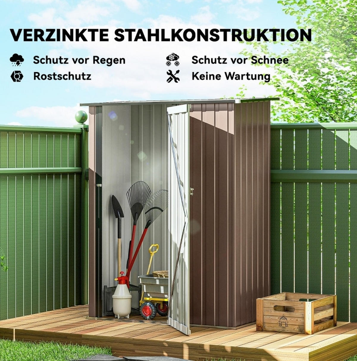 GERÄTEHAUS aus Metall 142x84x177/189 cm in Braun mit abschließbarer Tür - Braun, Metall (84/189/142cm) - Modfu