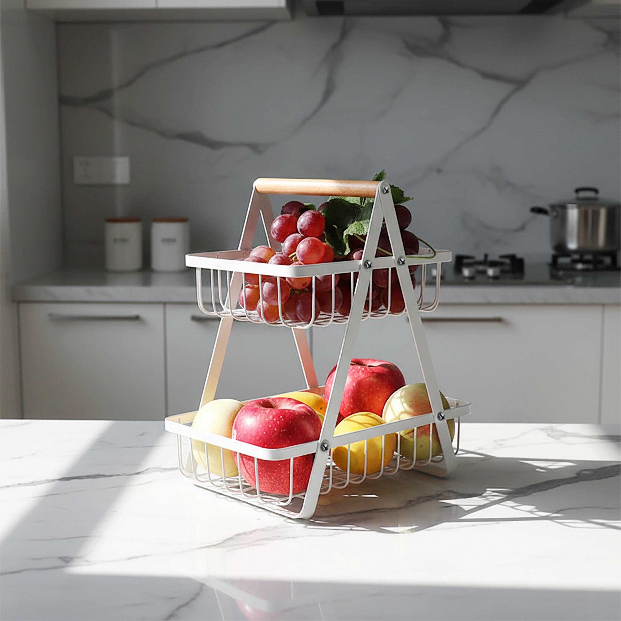 OBST-ETAGERE - Weiß, Holz/Metall (34cm) - Relaxdays