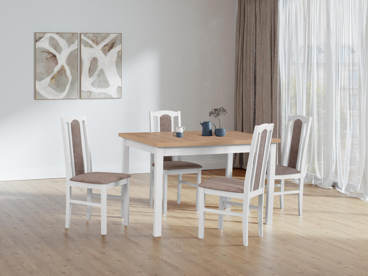 ESSZIMMERSTUHL - 6er-Set Bos 7 weiss dora 22 - Sandfarben/Weiß, Holz (43/95/40cm) - Leaf Design