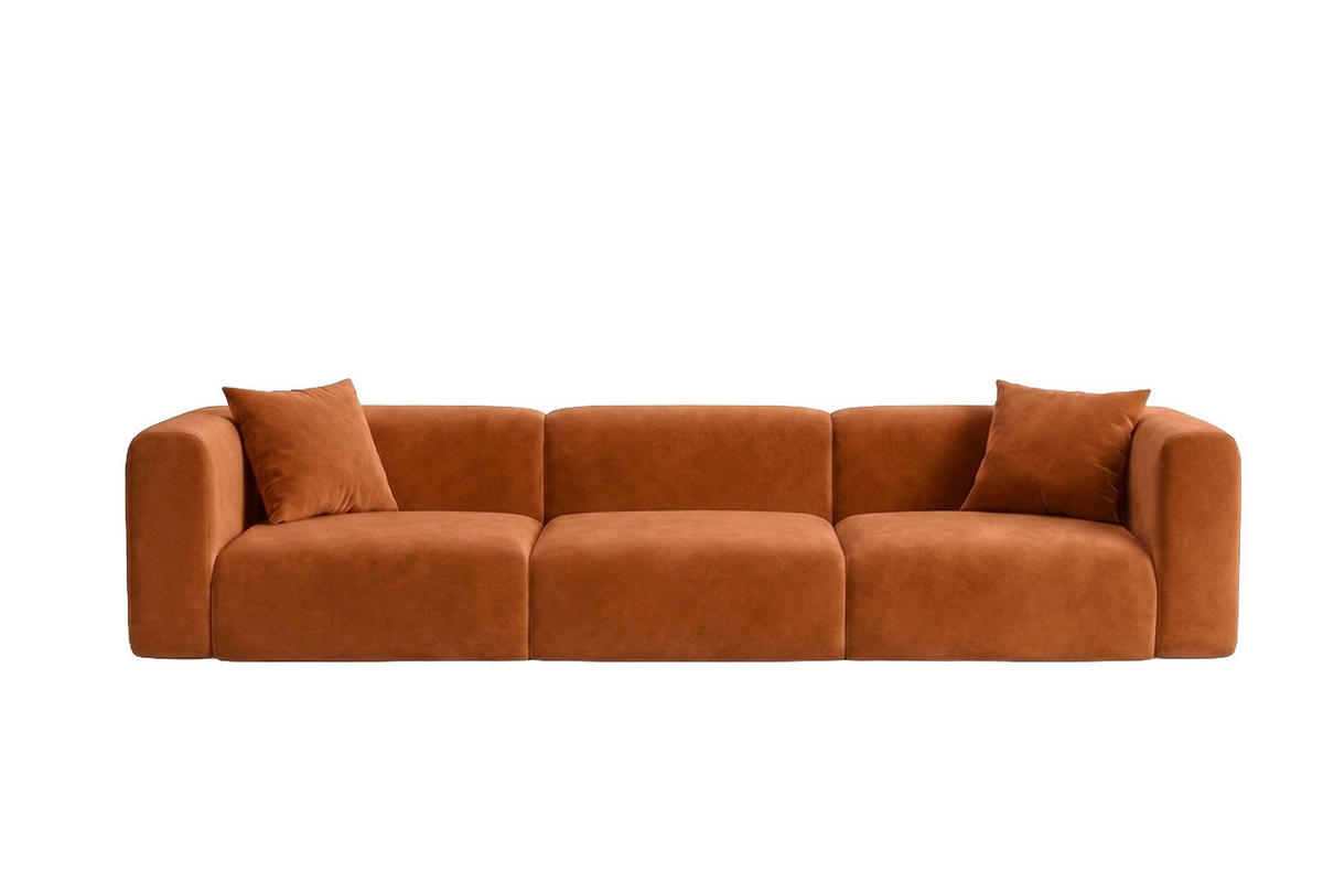 SOFA 3-Sitzer, Velvet-Stoff Bluvel, Zimtfarbe, GRETA - Orange, Holz (319/70/89cm) - Kaiser Möbel