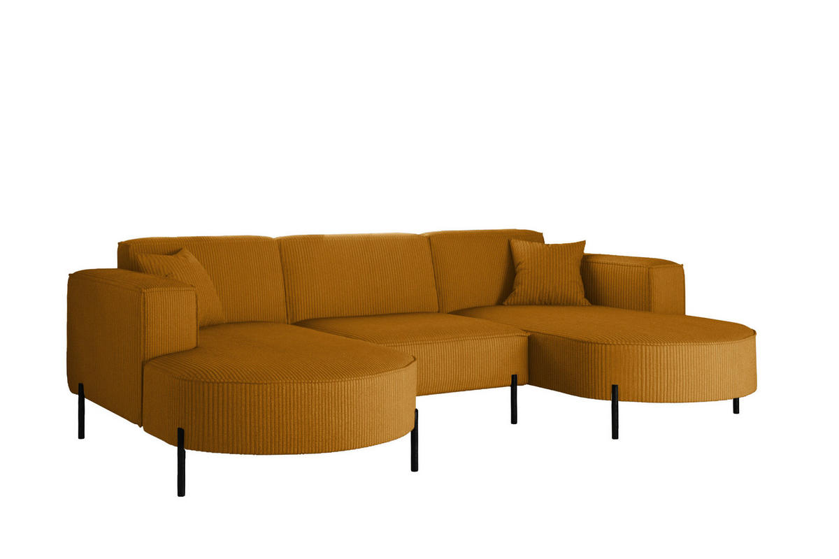 ECKSOFA Designer Modena U Rein stoff Poso Senffarbe - Gelb, Holz (165/299cm) - Kaiser Möbel