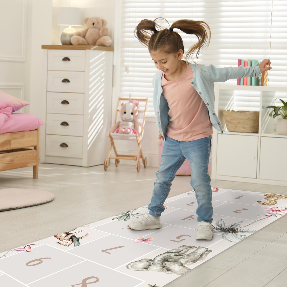 KINDERTEPPICH Hüpf - Tiere - Safari - Aquarell - Kinder 90x270 cm - Multicolor, Kunststoff (90/270cm) - MuchoWow