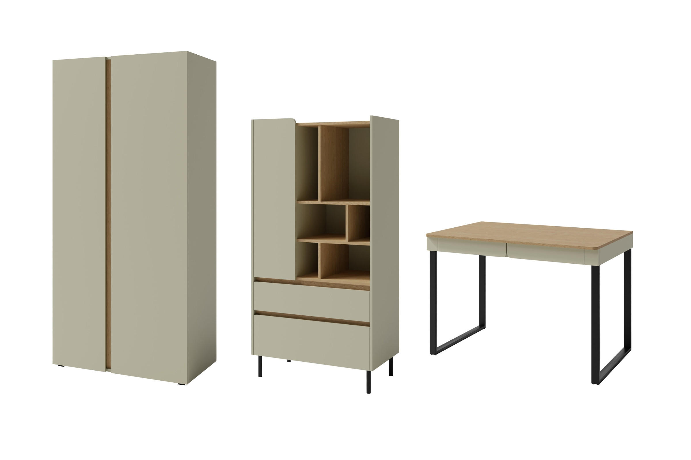 JUGENDZIMMER-SET LIBU B 3-teilig in Eukalyptus / Baltic Düne Eiche - Alteiche/Eukalyptusholzfarben, Holzwerkstoff (295/195/63cm) - Deine Möbel 24