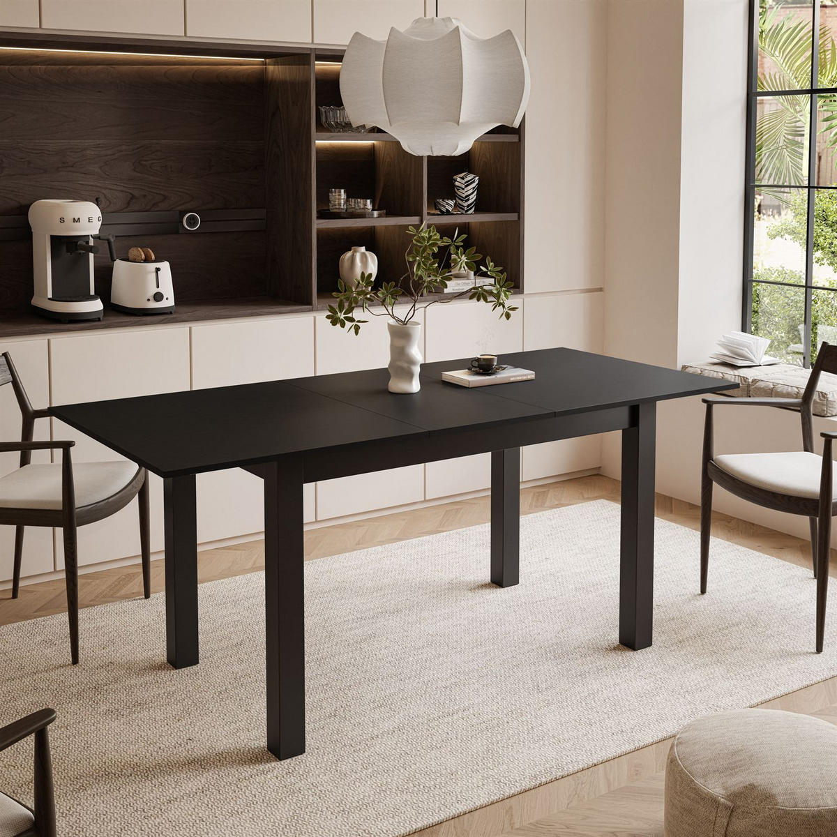 ESSTISCH ARTON 140-195 cm für 6-8 Personen - Schwarz, Holzwerkstoff/Metall (140/80/77cm) - Lookway