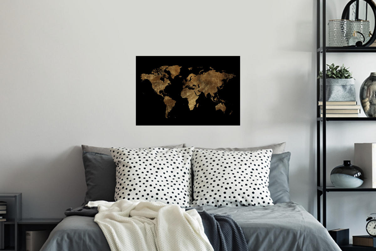 WANDTATTOO Weltkarte - Gold - Luxus - Erde - Schwarz 60x40 cm - Goldfarben, Kunststoff (60/40/0.1cm) - MuchoWow