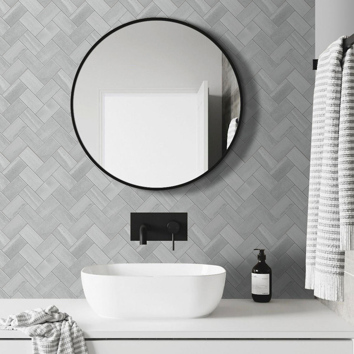 FLIESENAUFKLEBER 1 Stück 27,2 x 24 cm Selbstklebende Fliesen - Uva Cemento - Grau, Kunststoff (24/0.4/27.2cm) - Mazovia