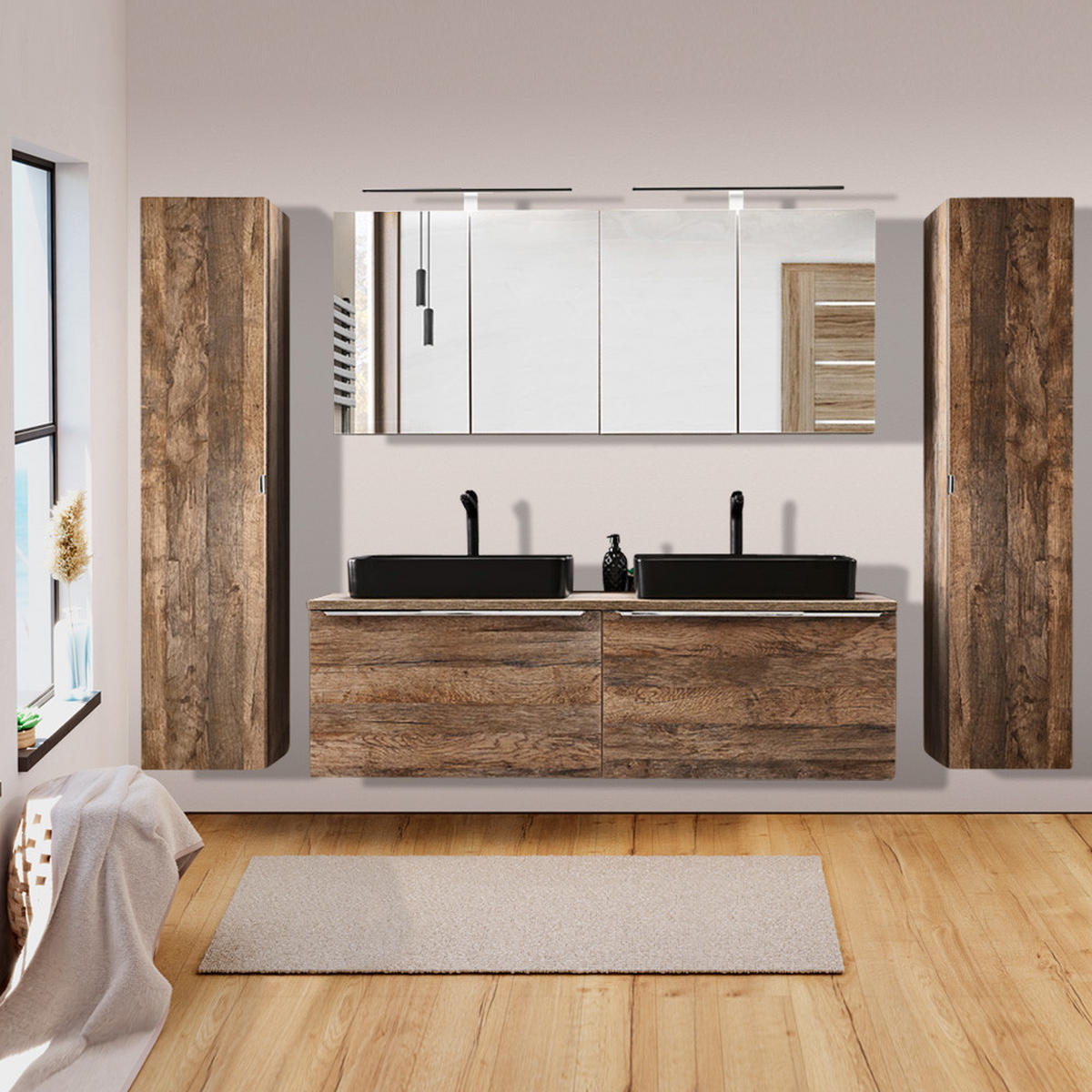 BADMÖBEL-SET 13-TLG. Puebla-56 - Braun, Holzwerkstoff (260/200/46cm) - Lomado