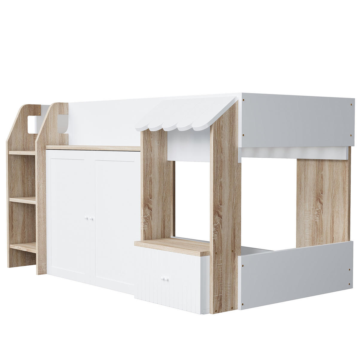 HOCHBETT aus Kiefernholz 90x200 cm Weiß/Natur mit Stauraum und breiter Leiter - Weiß, Holzwerkstoff (90/200cm) - IVMEU