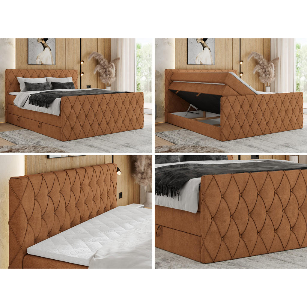 Thumbnail - MKS Boxspringbett, Orange, Textil, 2-Sitzer, H4, Rechteckig, 120x200 cm, Schlafzimmer, Betten, Boxspringbetten