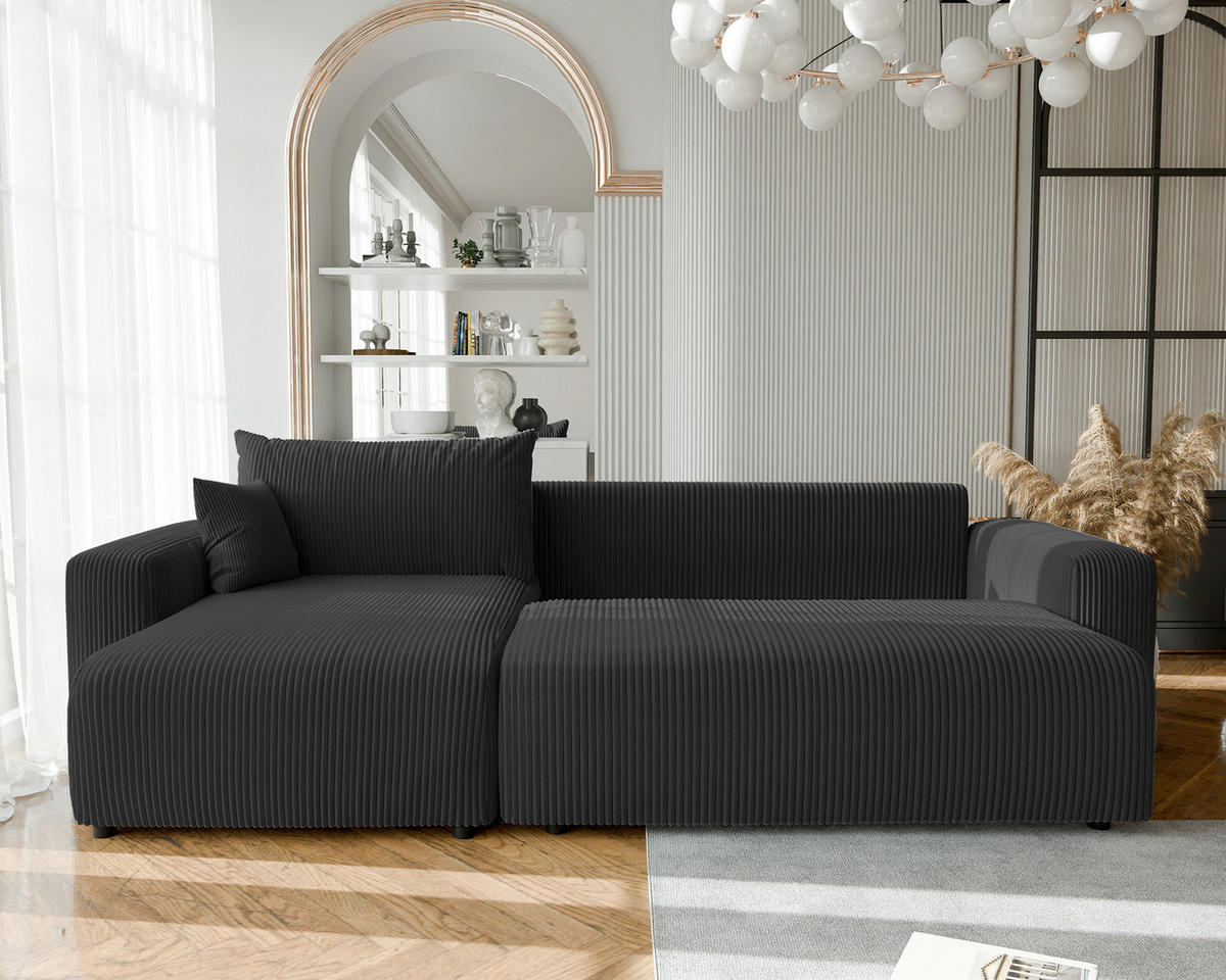 ECKSOFA mit Schlaffunktion und Bettkasten, Schwarz - Schwarz, Holzwerkstoff/Textil (145/278cm) - Idohome