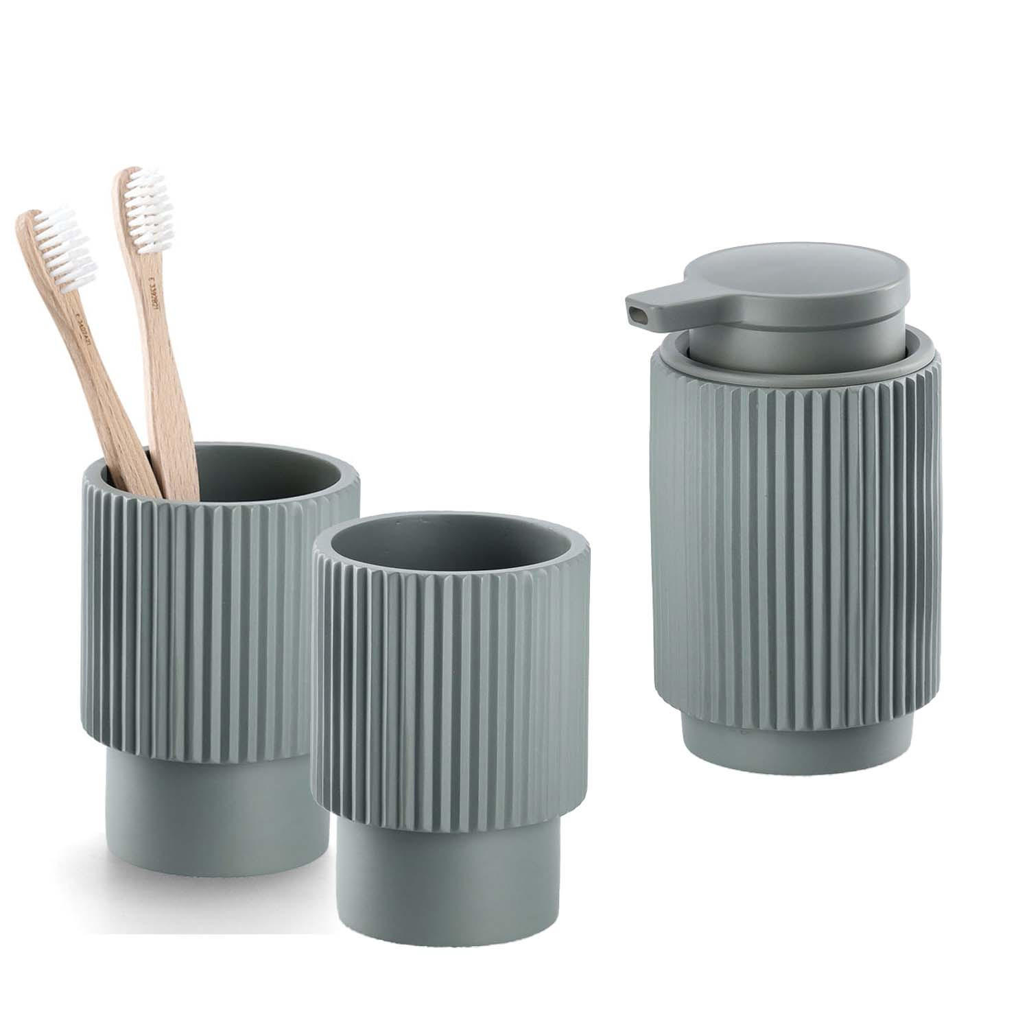 BADASSESSOIRES - Stripes Salbei, 3-teiliges Set - Salbeigrün, Stein (8/13.4/8cm) - Zeller Present