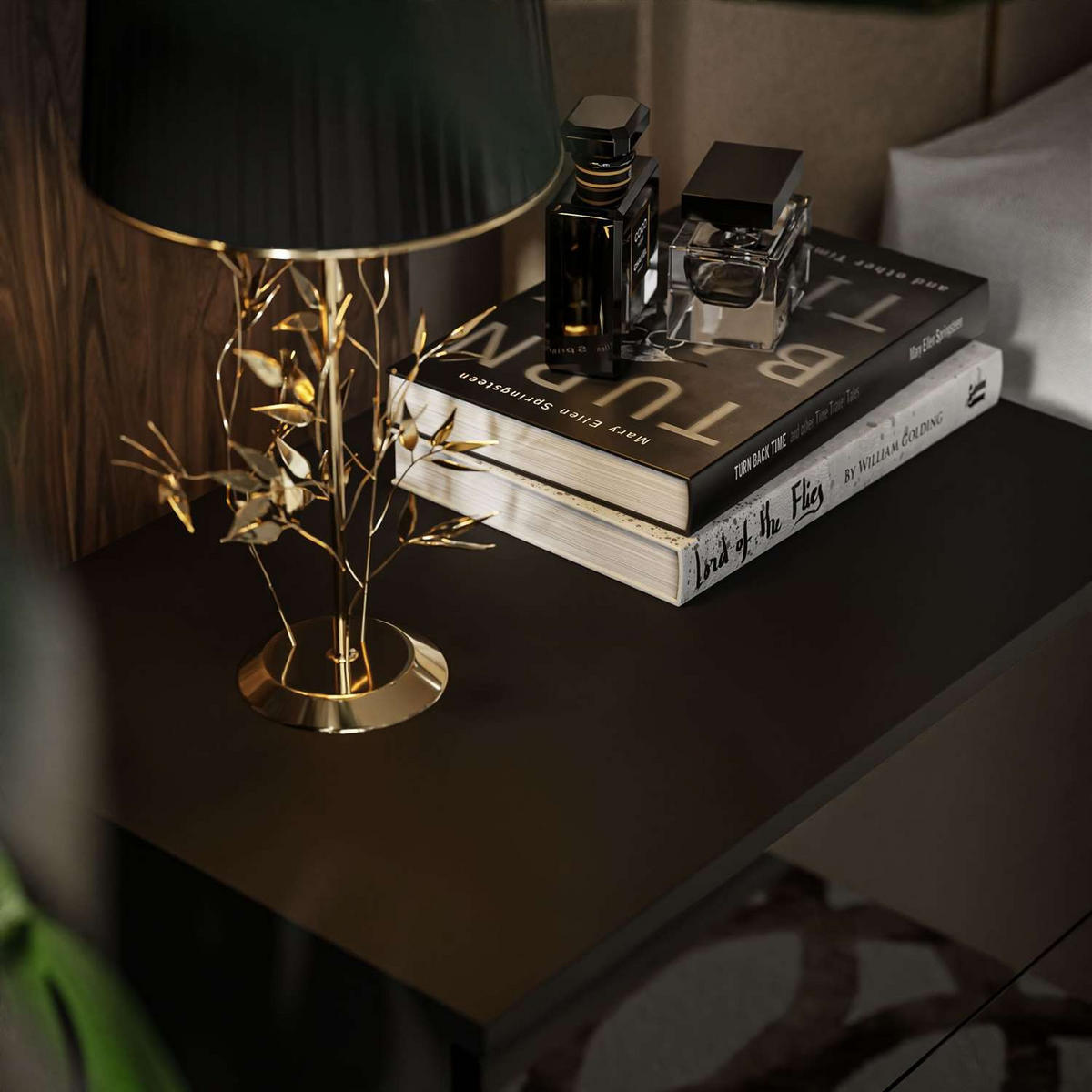 NACHTTISCH AURA PUSH OPEN mit schwarzen Beinen - Schwarz, Holzwerkstoff (55/54/37cm) - Lookway