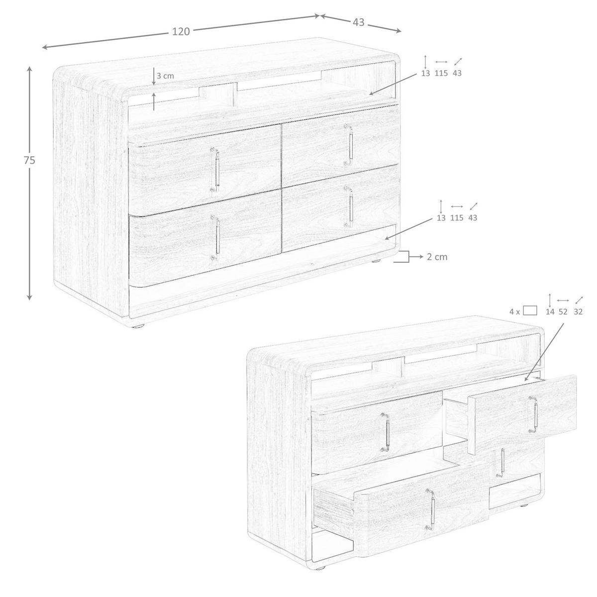 KOMMODE aus Nussbaum und PVC 120/43/75 cm - Goldfarben/Nussbaumfarben, Holz/Holzwerkstoff (120/75/43cm) - ANGEL CERDA