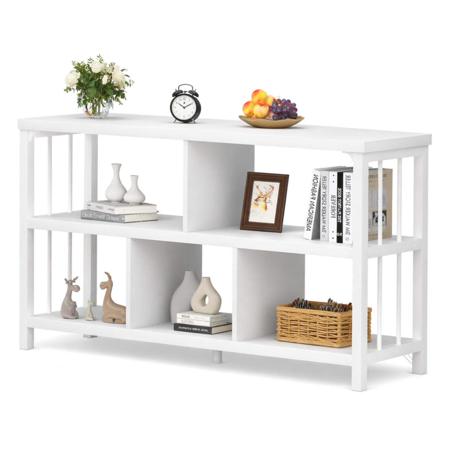 REGAL Standregal 120 x 34 x 76.2 cm Holzoptik Metallgestell - Weiß, Holzwerkstoff/Metall (120/76.2/34cm) - Quality Elegance