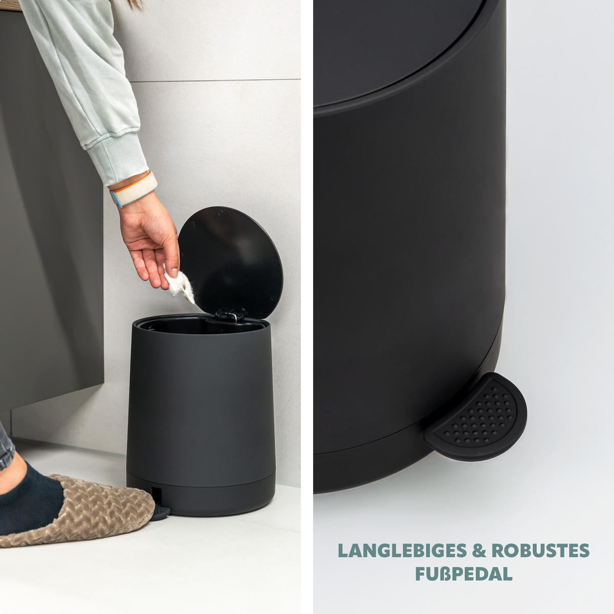 KOSMETIKEIMER TESERO, Kunststoff, schwarz - Schwarz, Kunststoff (22.5/25.5/25cm) - eluno