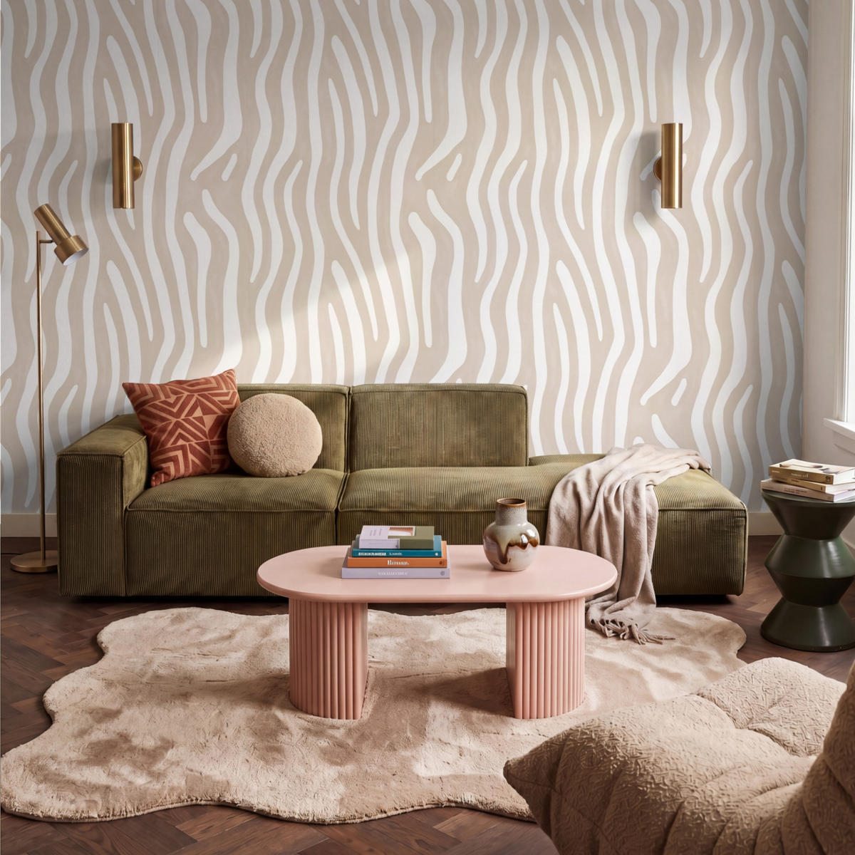 TAPETE - Abstrakt - Zebra - Beige - 350x240 cm - Beige, Papier (350/240cm) - OnlyWow