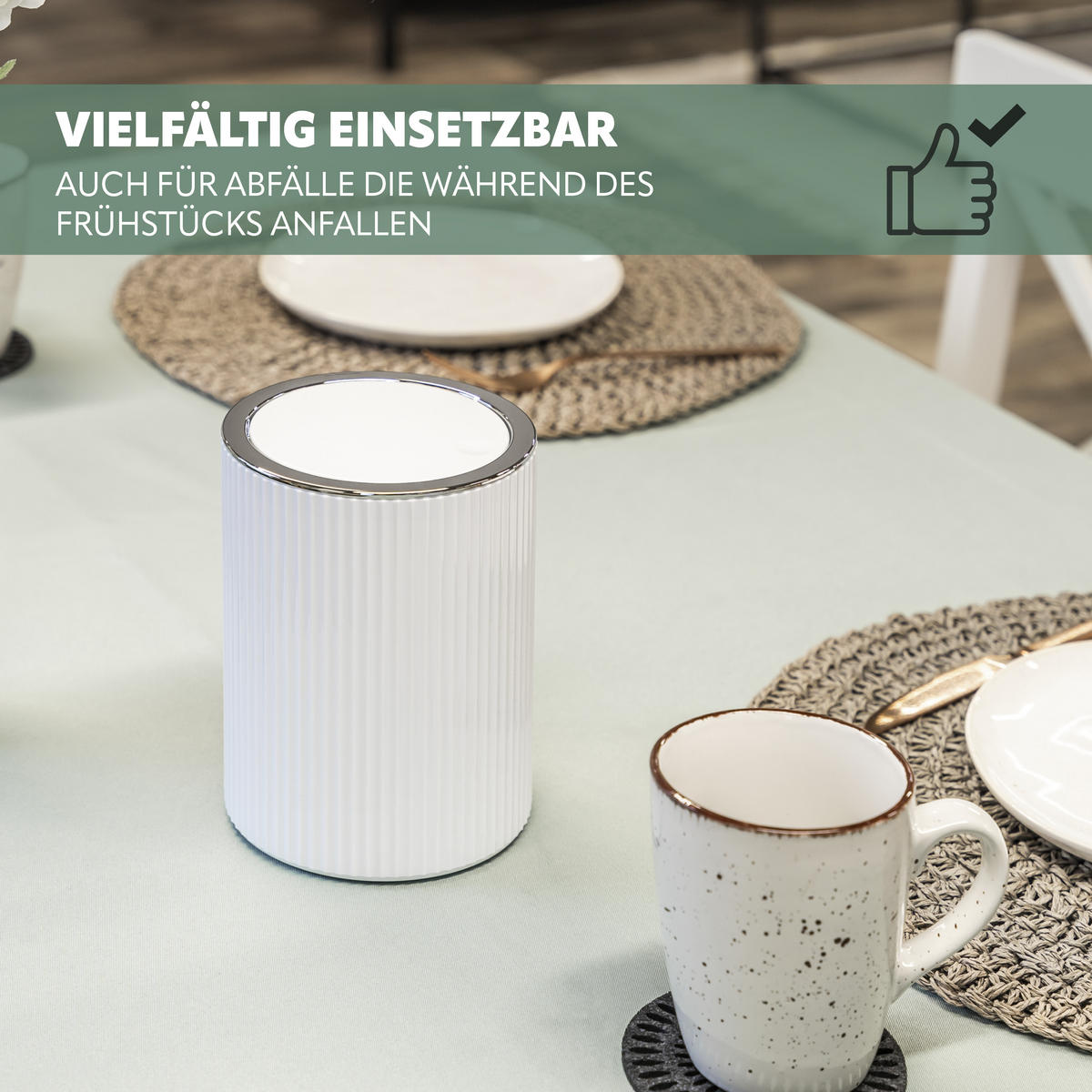 MINI-KOSMETIKEIMER 1,5 Liter, GAVELLO weiß, Kunststoff - Weiß, Kunststoff (12.5/16.3/12.5cm) - bremermann