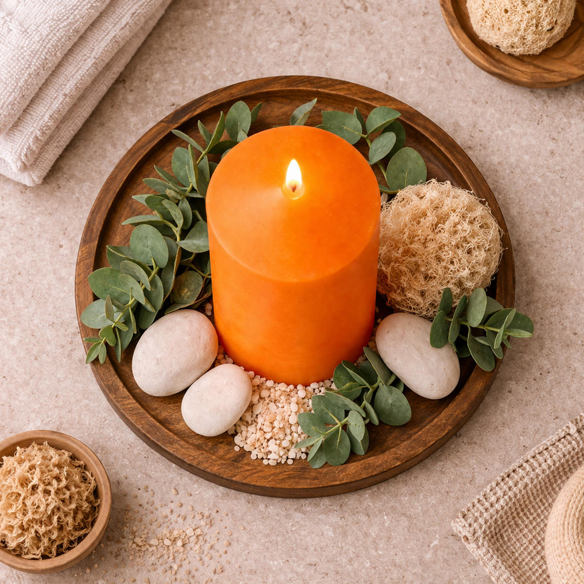 STUMPENKERZEN (6er Pack) Ø6cm x 10cm - Ocker - Dunkelorange, Naturmaterialien (10cm) - HS Candle