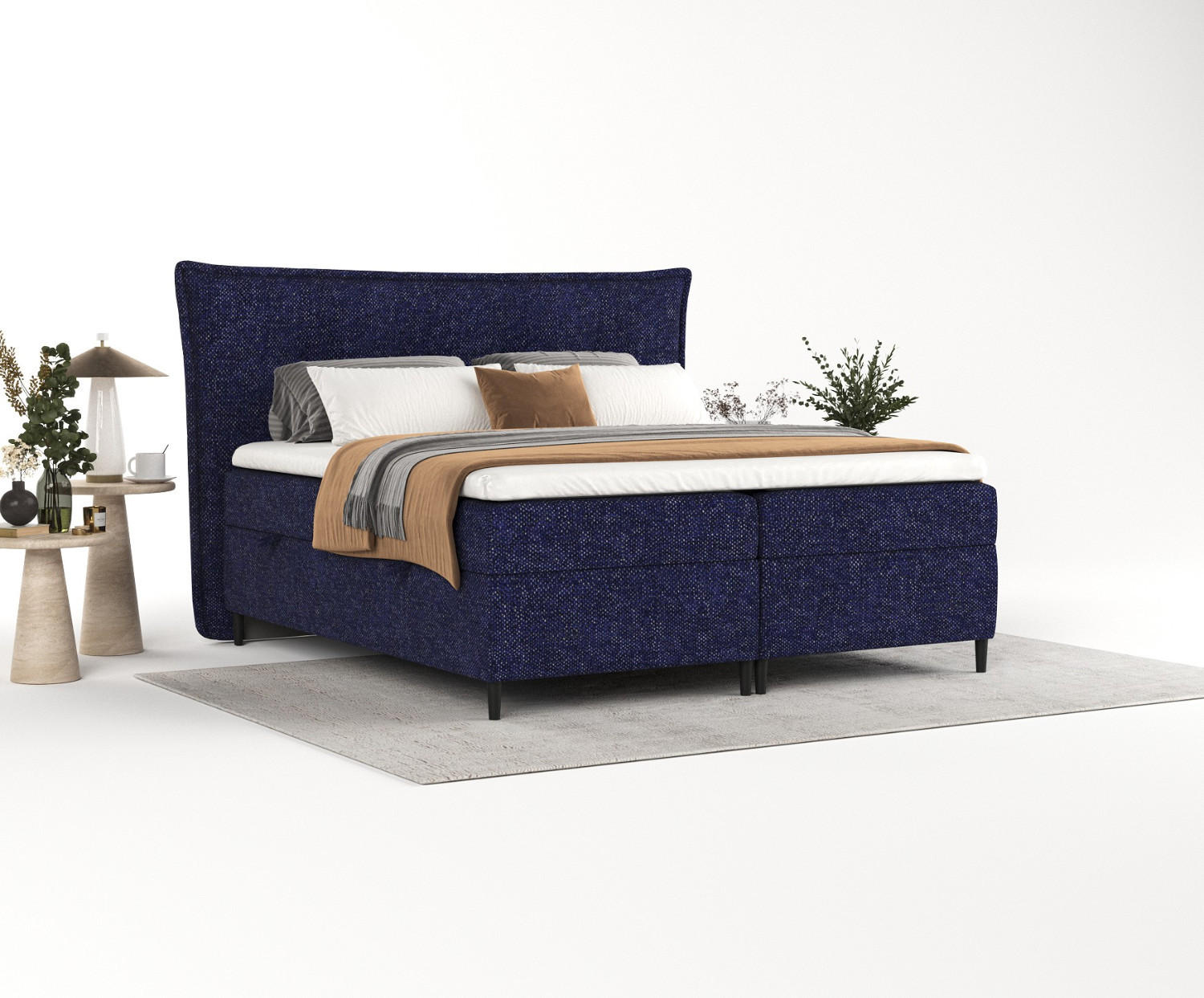 BOXBETT Las Palmas 140/200 cm Marineblau im Alta Stoff - Schwarz/Dunkelblau, Holz/Holzwerkstoff (140/200cm) - AltaBeds