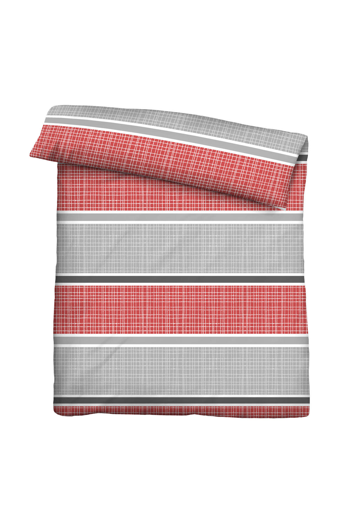 BETTWÄSCHE-GARNITUR Thermofleece Querbalken rubin, 155x220 cm + 80x80 cm - Dunkelrot, Textil (155/220cm) - Castell