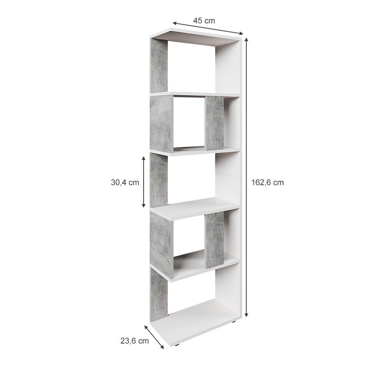 RAUMTEILER Beton/Weiß 45 x 162.6 cm - Weiß/Grau, Holzwerkstoff (45/162.6/23.6cm) - Vicco