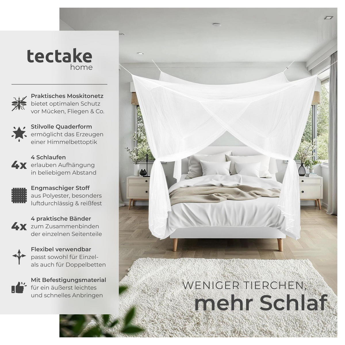 MOSKITONETZ ,220 x 200 x 210 cm,weiß - Weiß, Textil - tectake