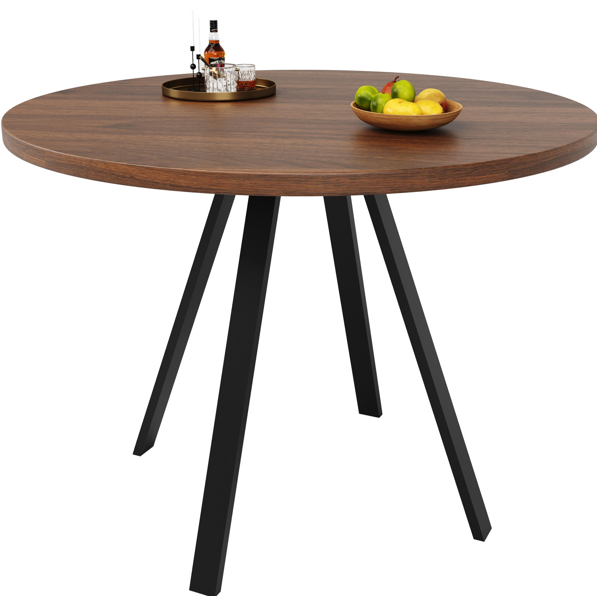 ESSTISCH Runder 80/80/75 cm walnussfarben mit Metallbeinen - Walnussfarben, Holzwerkstoff (80/80/75cm) - OKWISH