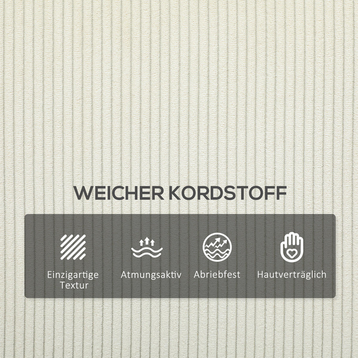 3-SITZER-SOFA aus Polyester 77x193x80 cm Cremeweiß mit Rückenkissen, Cordbezug und Federkomfort - Weiß, Textil (193/80/77cm) - Modfu
