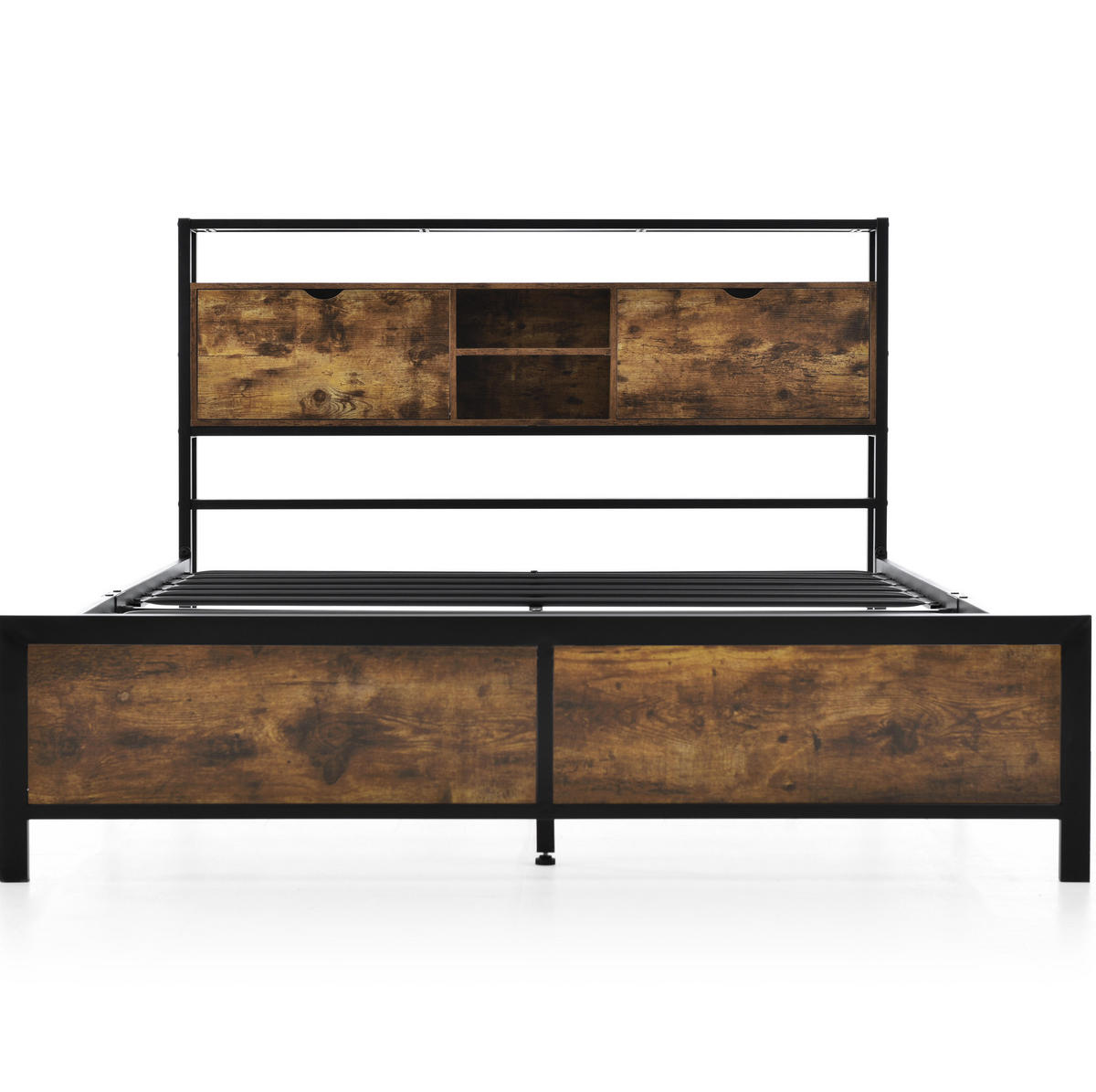 METALLBETT aus Metall & Holz 140x200 cm in Natur mit Stauraum-Kopfteil - Naturfarben, Metall (140/200cm) - Modfu