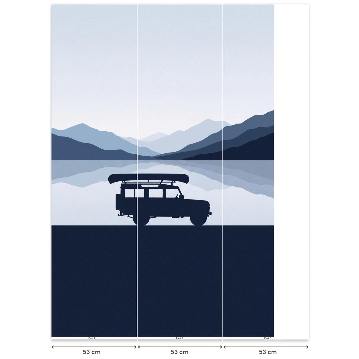 KINDERTAPETE - Auto - See - Berge - Blau - 140x200 cm - Blaugrau, Papier (140/200cm) - OnlyWow