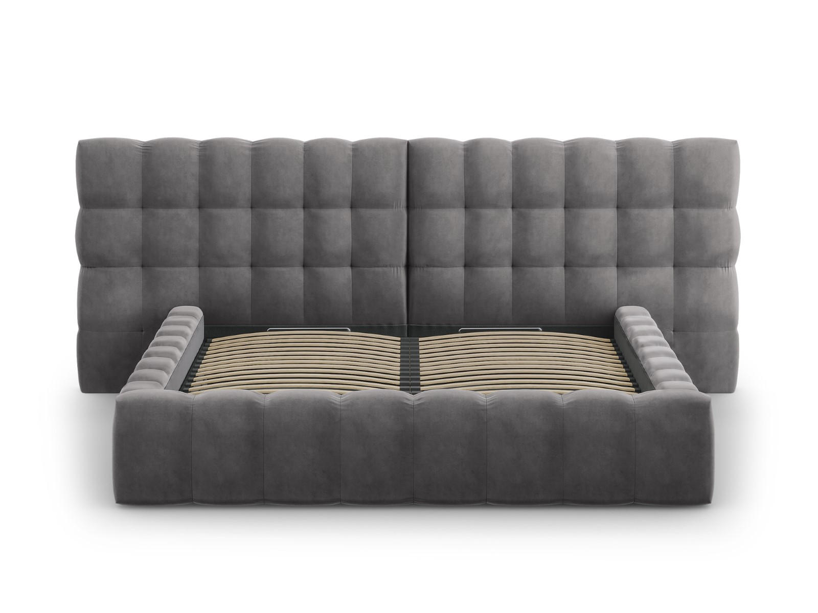 BETT mit Bettkasten und Doppelkopfteil Mamaia aus Samt grau 180x200cm - Grau, Textil (180/200cm) - Micadoni