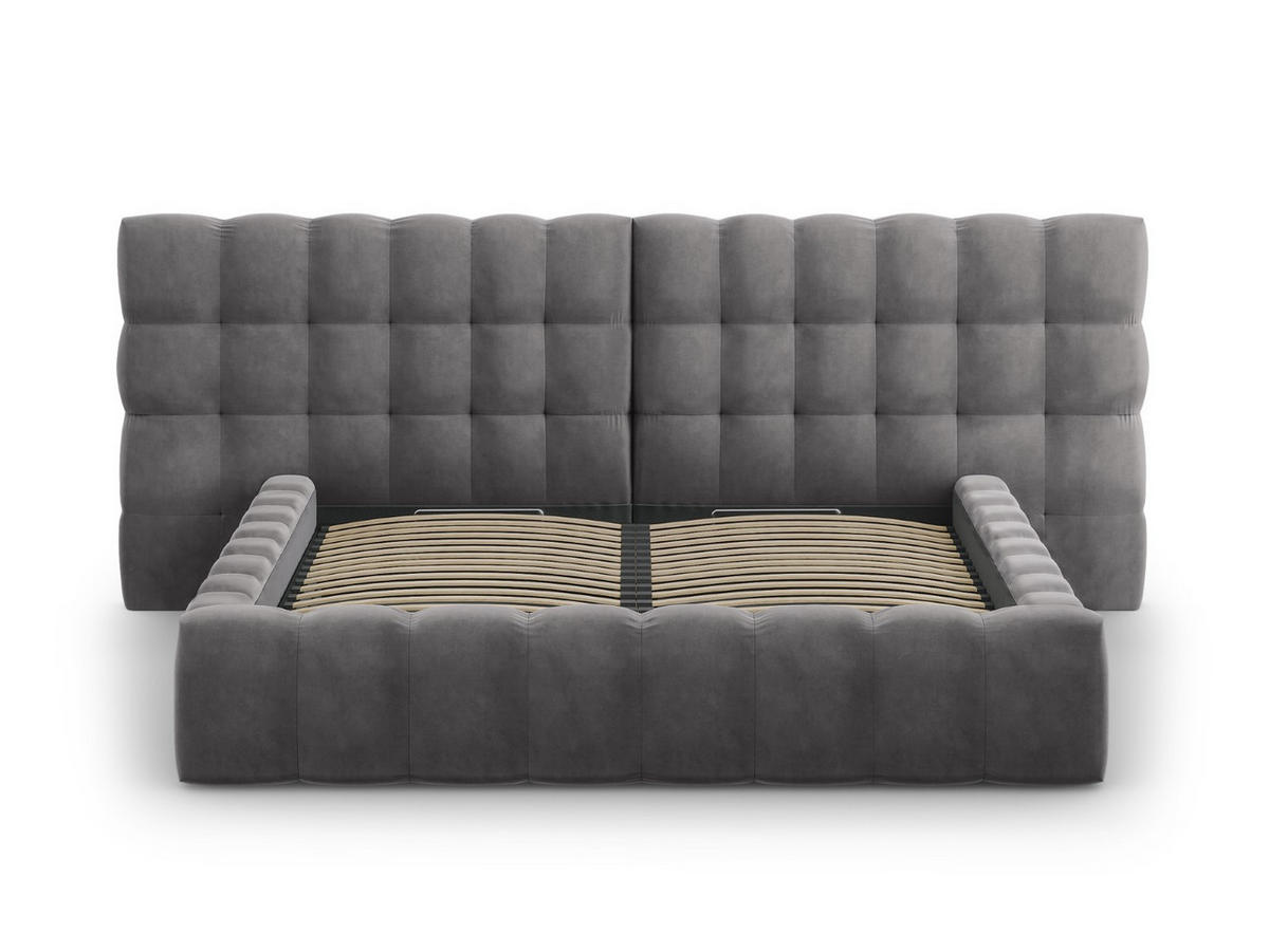 BETT mit Bettkasten und Doppelkopfteil Mamaia aus Samt grau 180x200cm - Grau, Textil (180/200cm) - Micadoni