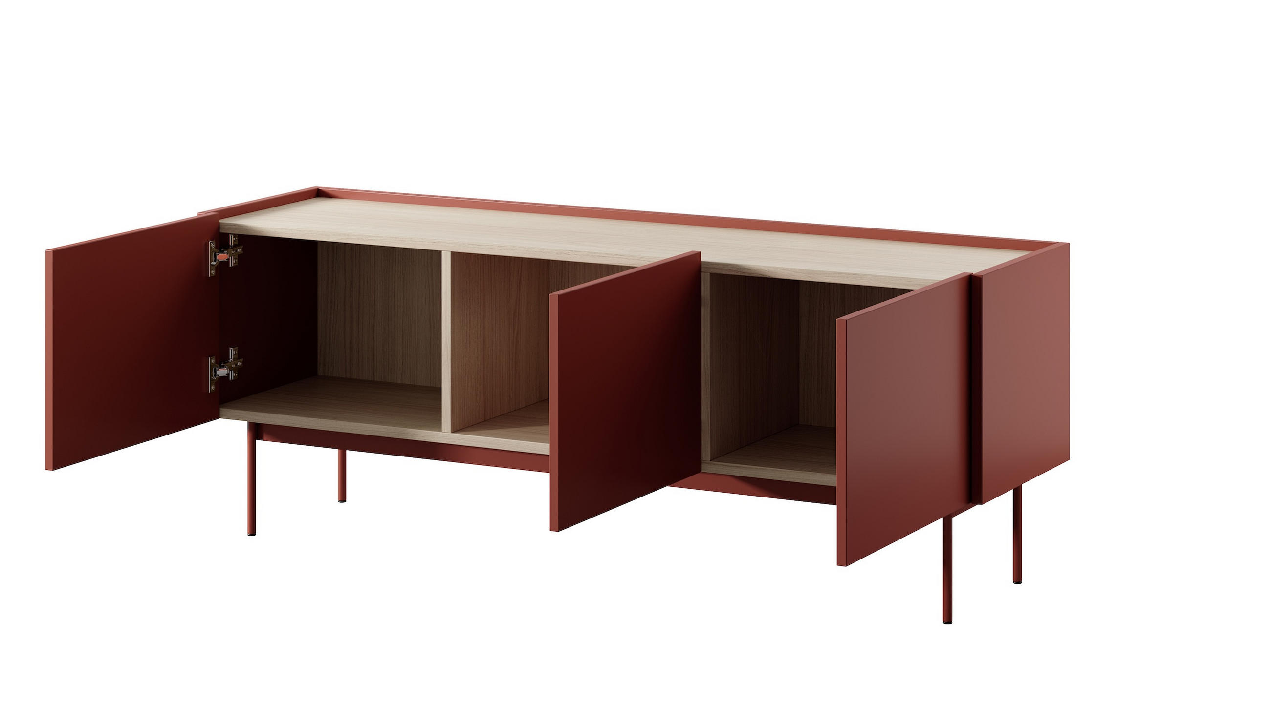 Thumbnail - Feldmann-Wohnen Lowboard, Rot, Hellbraun, Holz, 144x55x37 cm, Wohnzimmer, Wohnwände, Lowboards, Lowboards stehend