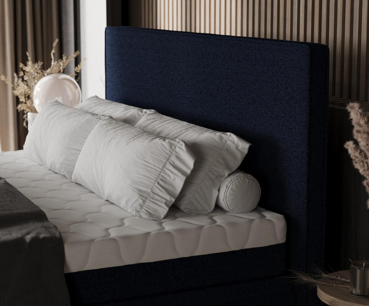 BOXBETT Zalla 200/200 cm Marineblau im Riva Stoff - Schwarz/Dunkelblau, Holz/Holzwerkstoff (200/200cm) - AltaBeds