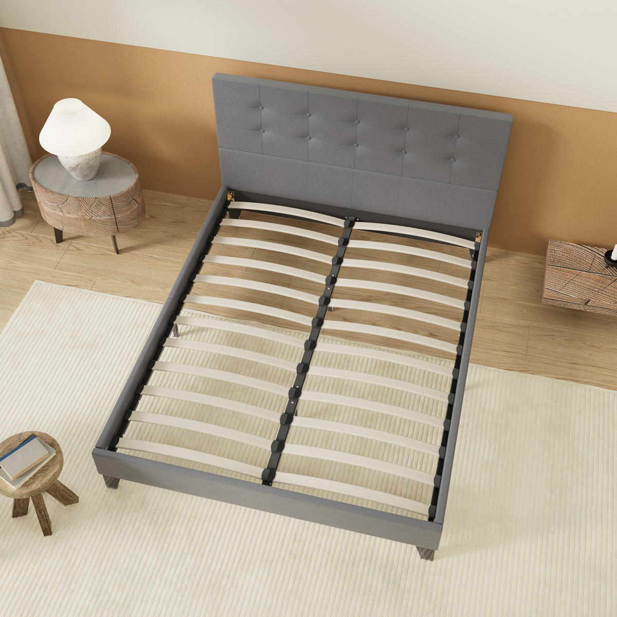 BETT aus grauem Kunstleder 140x200cm - Grau, Naturmaterialien (140/200cm) - November Sleep