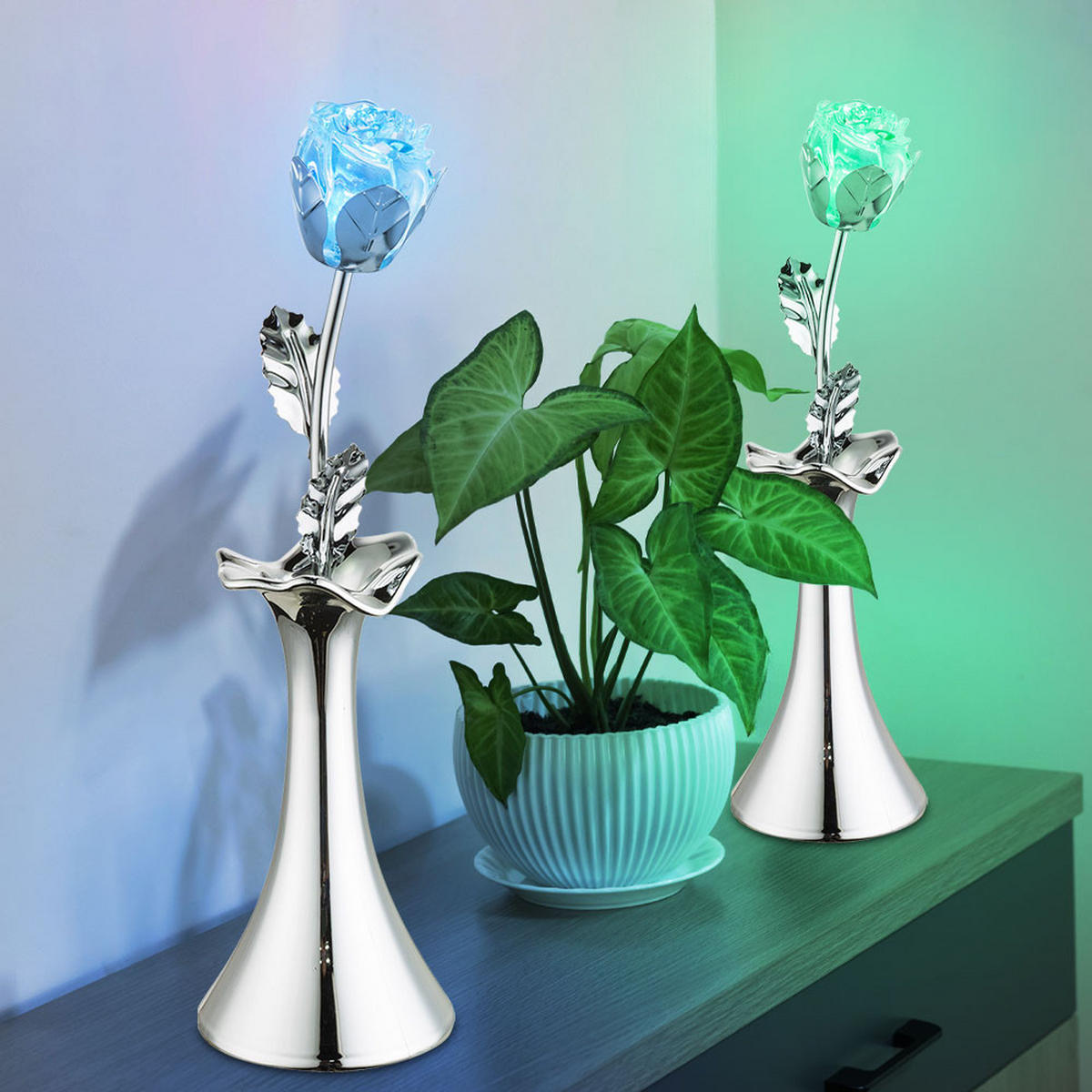 LED TISCHLEUCHTE JIMMY Silber Chrom 2er Set - Silberfarben, Metall (8.2/8.2/29cm) - Globo Lighting