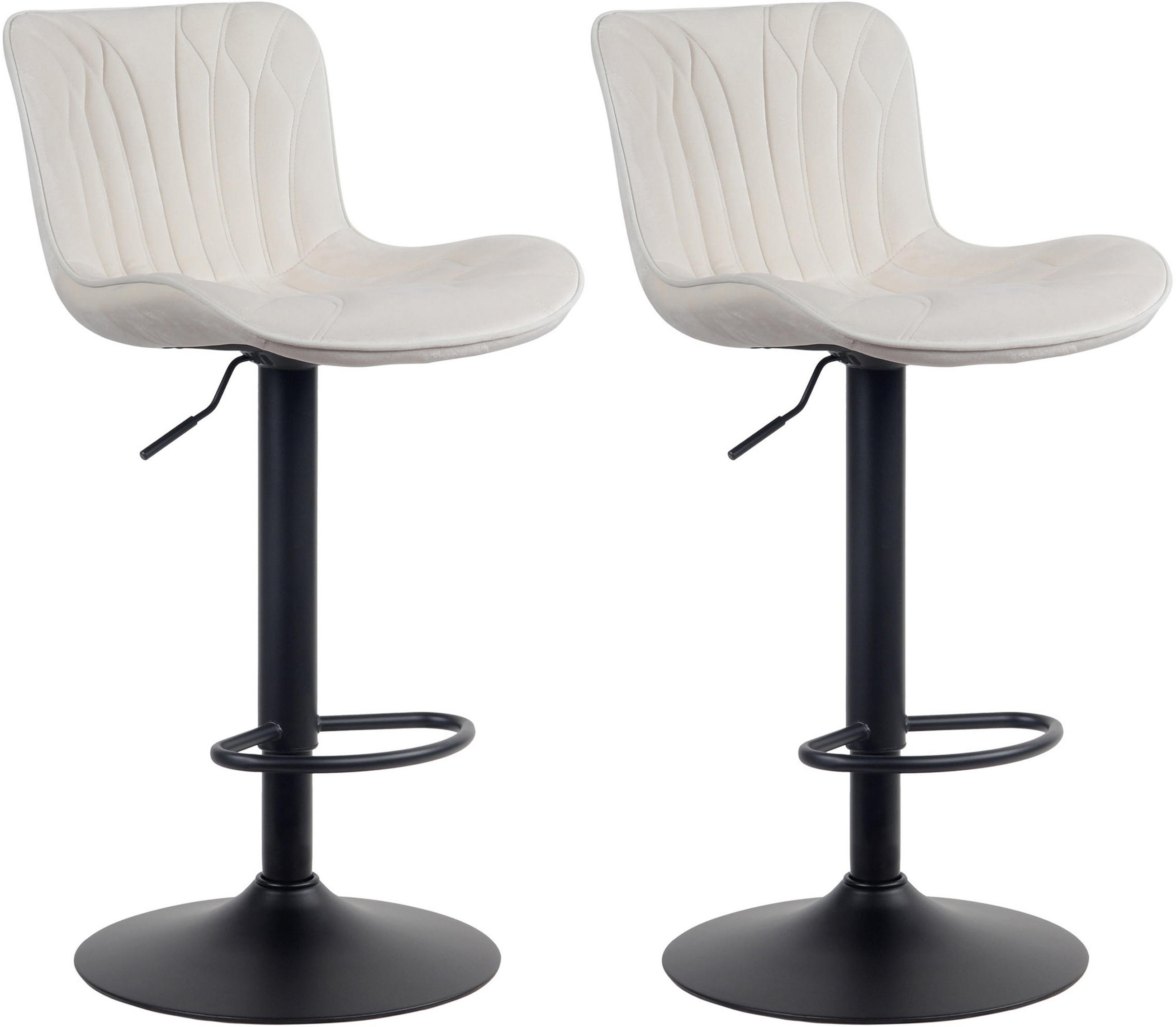 BARHOCKER 2er Set Linea Samt creme - Schwarz/Naturfarben, Textil/Metall (48/107/54cm) - TPFLiving