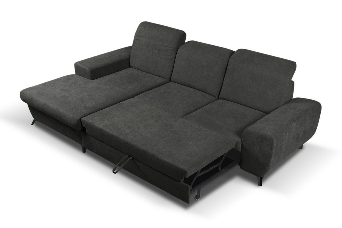 ECKSOFA LUCE L-S Grau Plüsch-Stoff mit Schlaffunktion - Grau, Holz (279/172cm) - MASSENO