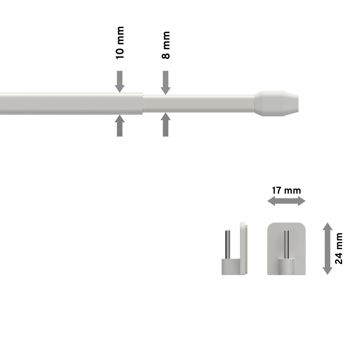 SCHEIBENSTANGEN / VITRAGESTANGEN MIT KLEBEHAKEN Geno 80-140 cm, oval, Weiß, Packung 2 Stück - Weiß, Kunststoff/Metall (1.2/2.4/140cm) - INTERDECO