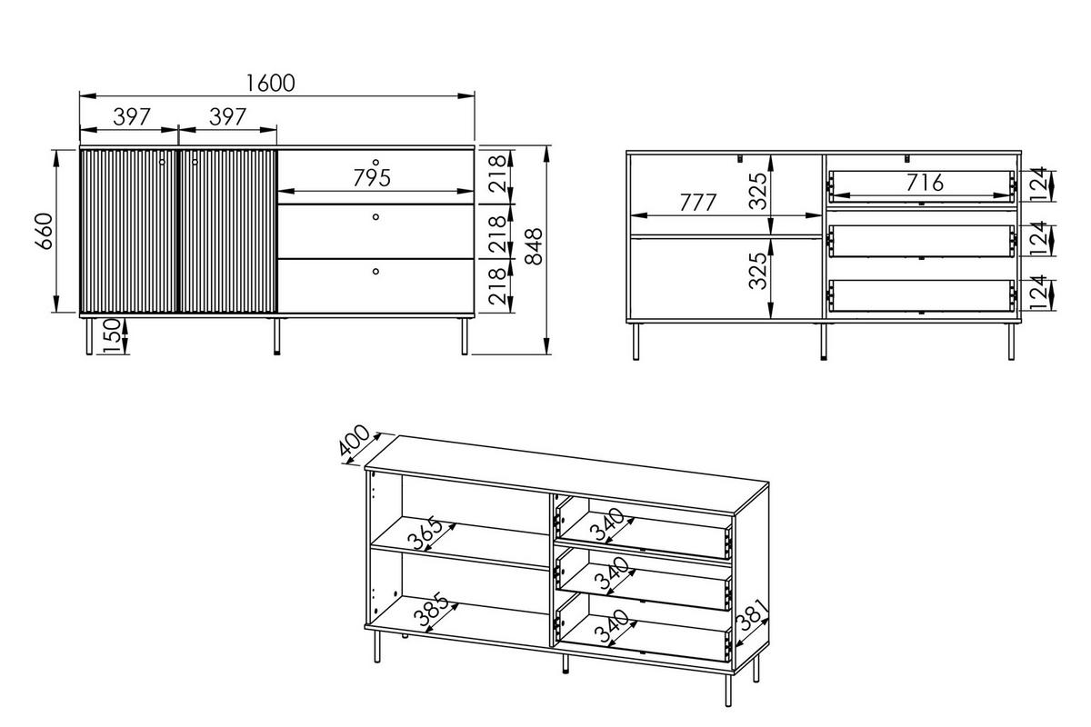 KOMBIKOMMODE DROMA mit Goldelementen, Creme - Creme, Holz (160/85/40cm) - KONSIMO®